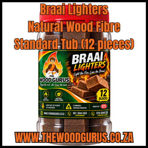 Braai Lighters - Natural Wood Fibre - Standard Tub (12 pieces) | The Wood Gurus