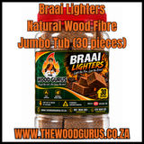 Braai Lighters - Natural Wood Fibre - Jumbo Tub (30 pieces) | The Wood Gurus